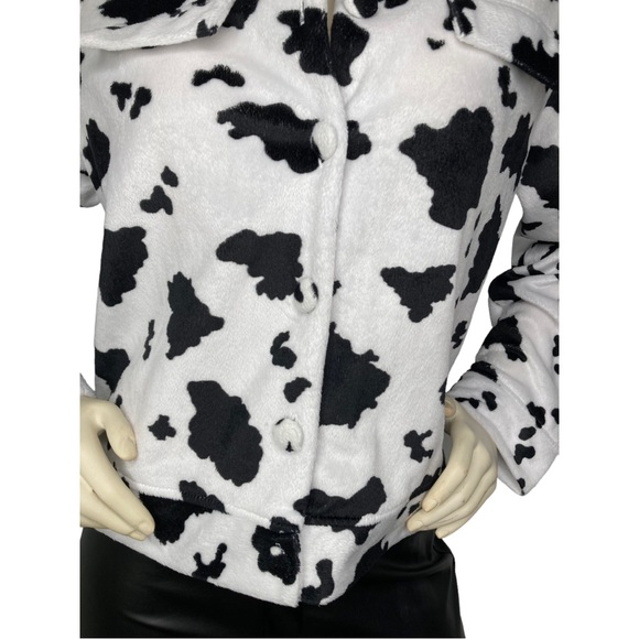 STEVEN ROSS Vintage Cow Print Faux Fur Button Down Shacket Jacket Blazer,L - Picture 13 of 16